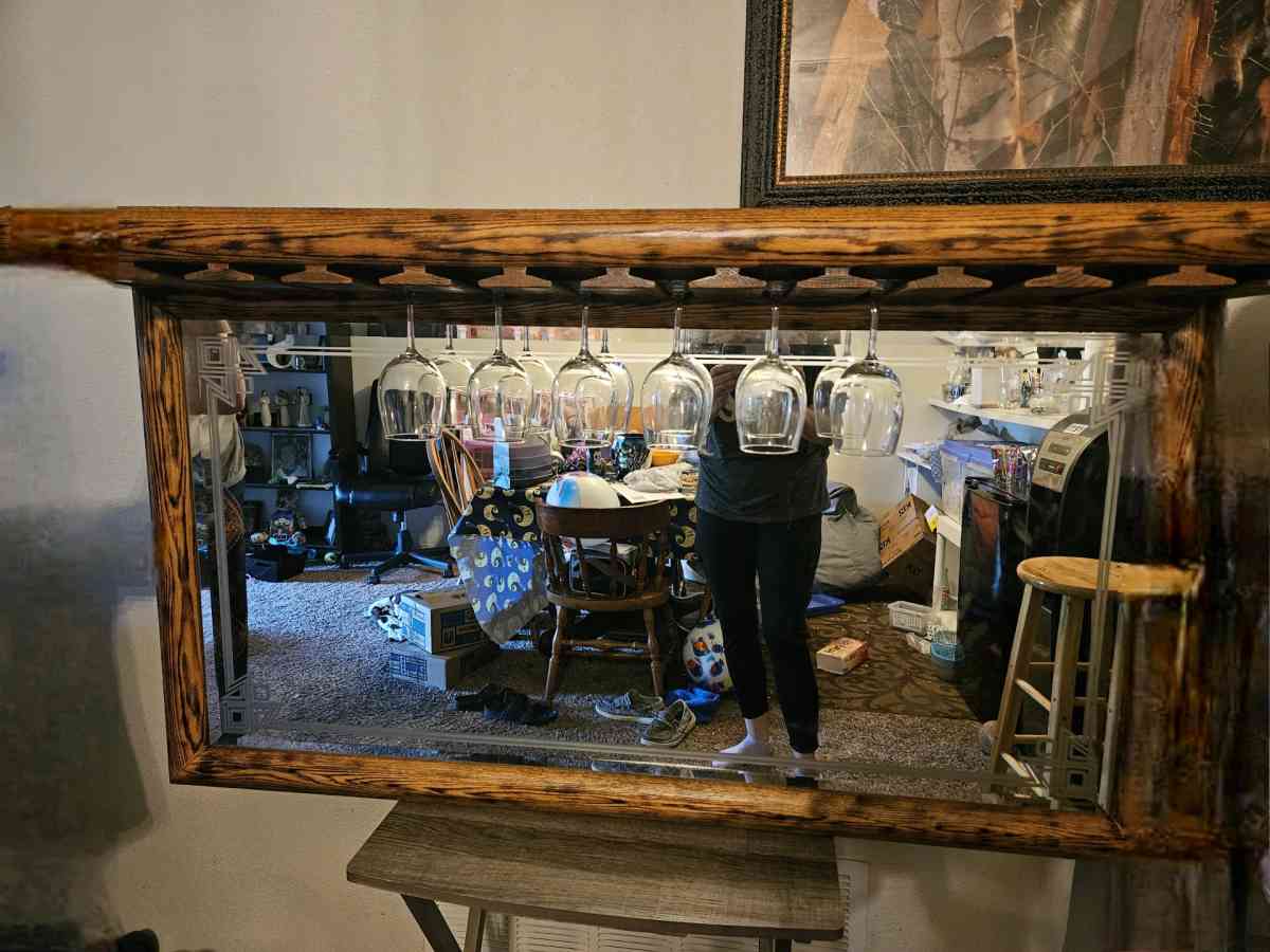 Wood Burned Bar Mirror - Broken Arrow, Oklahoma