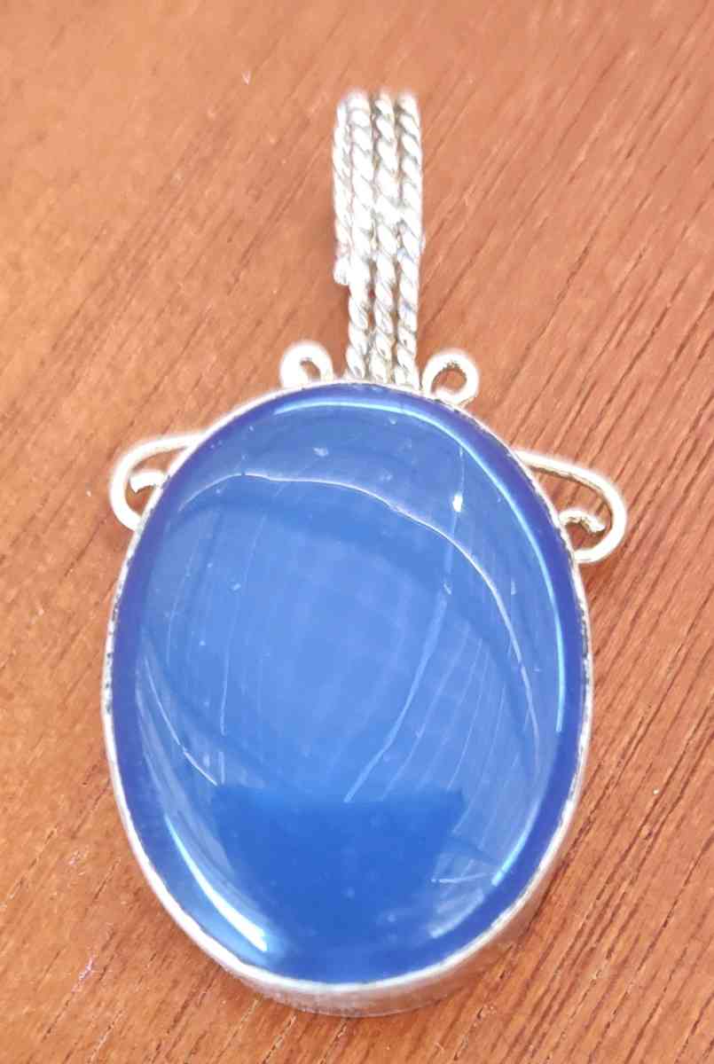 large blue opal cabochon set in sterling silver pendant - Apache Junction, Arizona - FleaMarketBay
