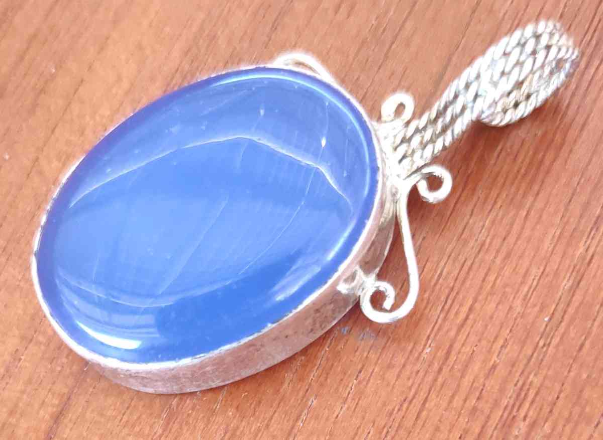 large blue opal cabochon set in sterling silver pendant - Apache Junction, Arizona - FleaMarketBay