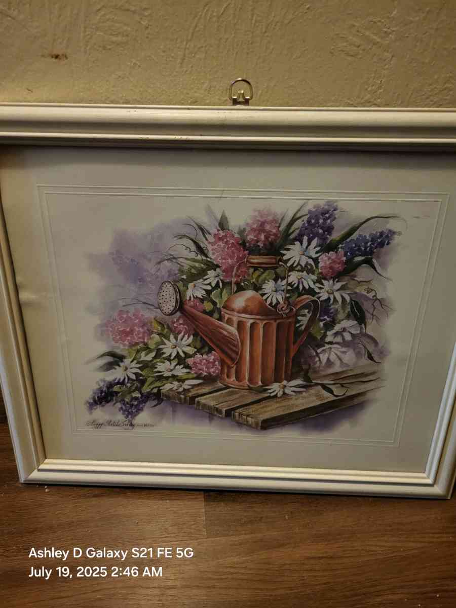 Floral watering can print in a white frame cottagecore fairy - Green Bay, Wisconsin