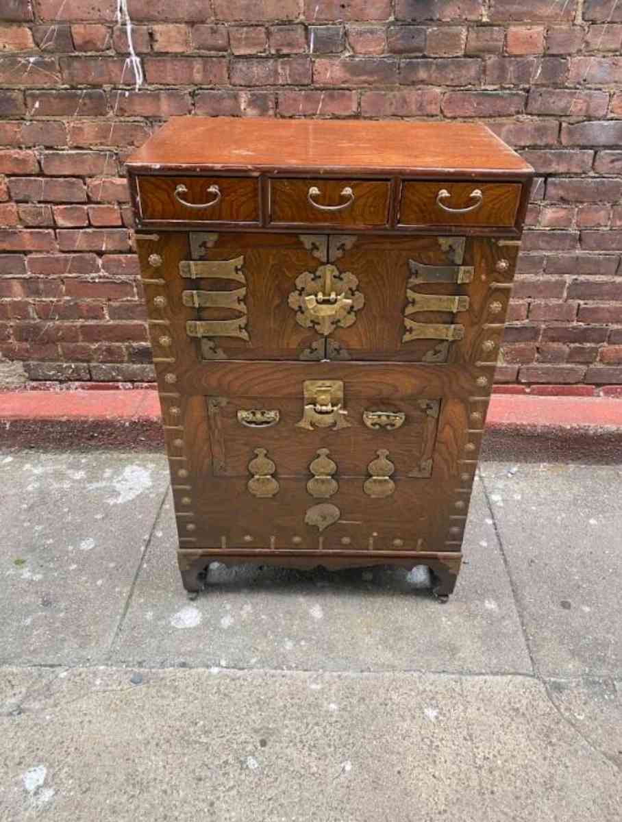 Vintage Cabinet  Solid Wood  Brass - Adams, New York - FleaMarketBay