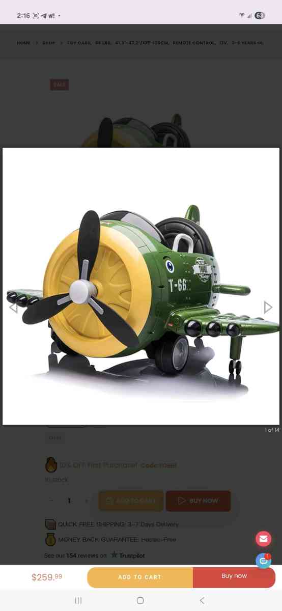 tobbi 12V Electric Toy Airplane Battery Powered Kids Ride on - Poplarville, Mississippi