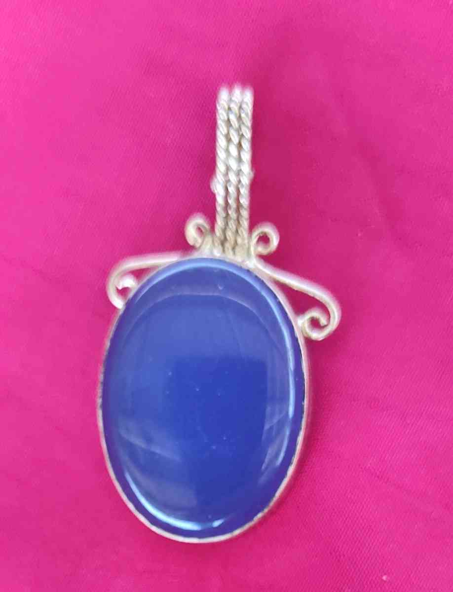 large blue opal cabochon set in sterling silver pendant - Apache Junction, Arizona - FleaMarketBay