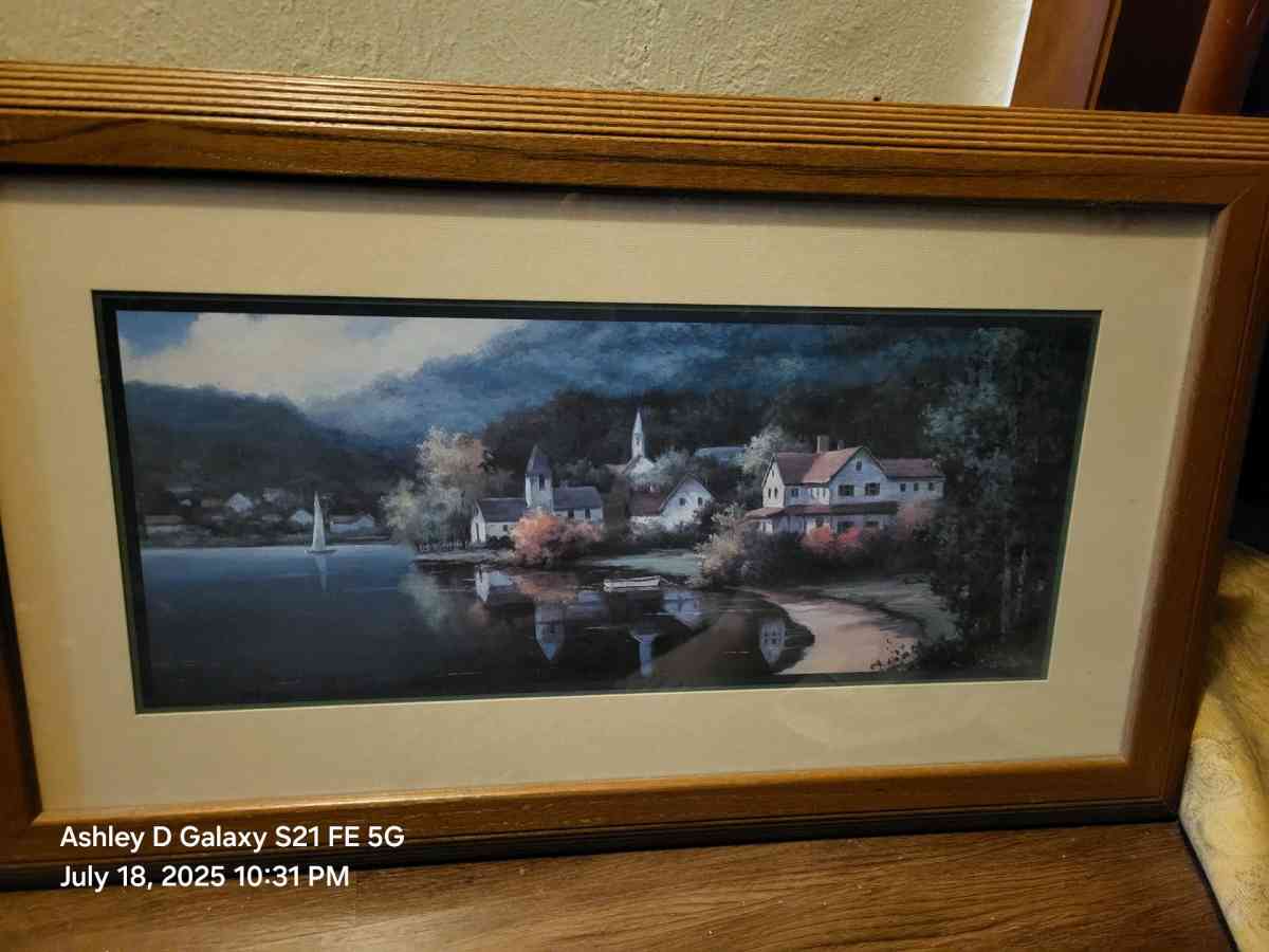 1997 painting of a lake town 16x12 inches framed art lakevib - Green Bay, Wisconsin