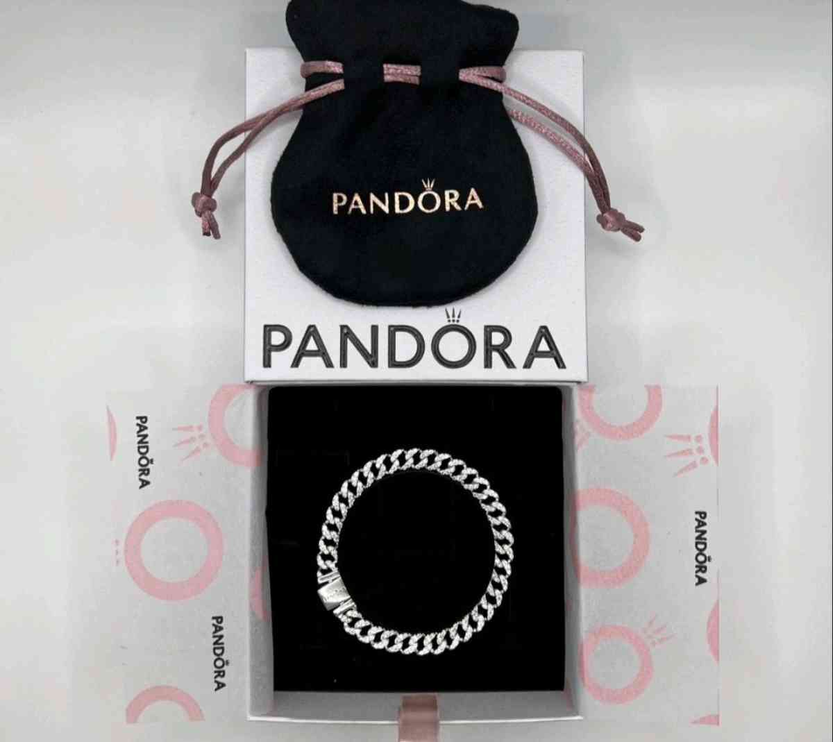 2 PIECE PANDORA TIMELESS PAVE CUBAN CHAIN BRACELET NECKLACE - Elysburg, Pennsylvania - FleaMarketBay