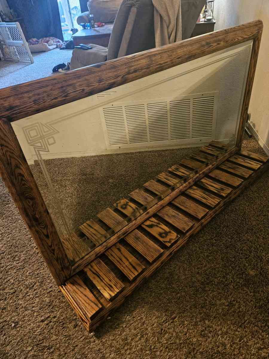 Wood Burned Bar Mirror - Broken Arrow, Oklahoma - FleaMarketBay