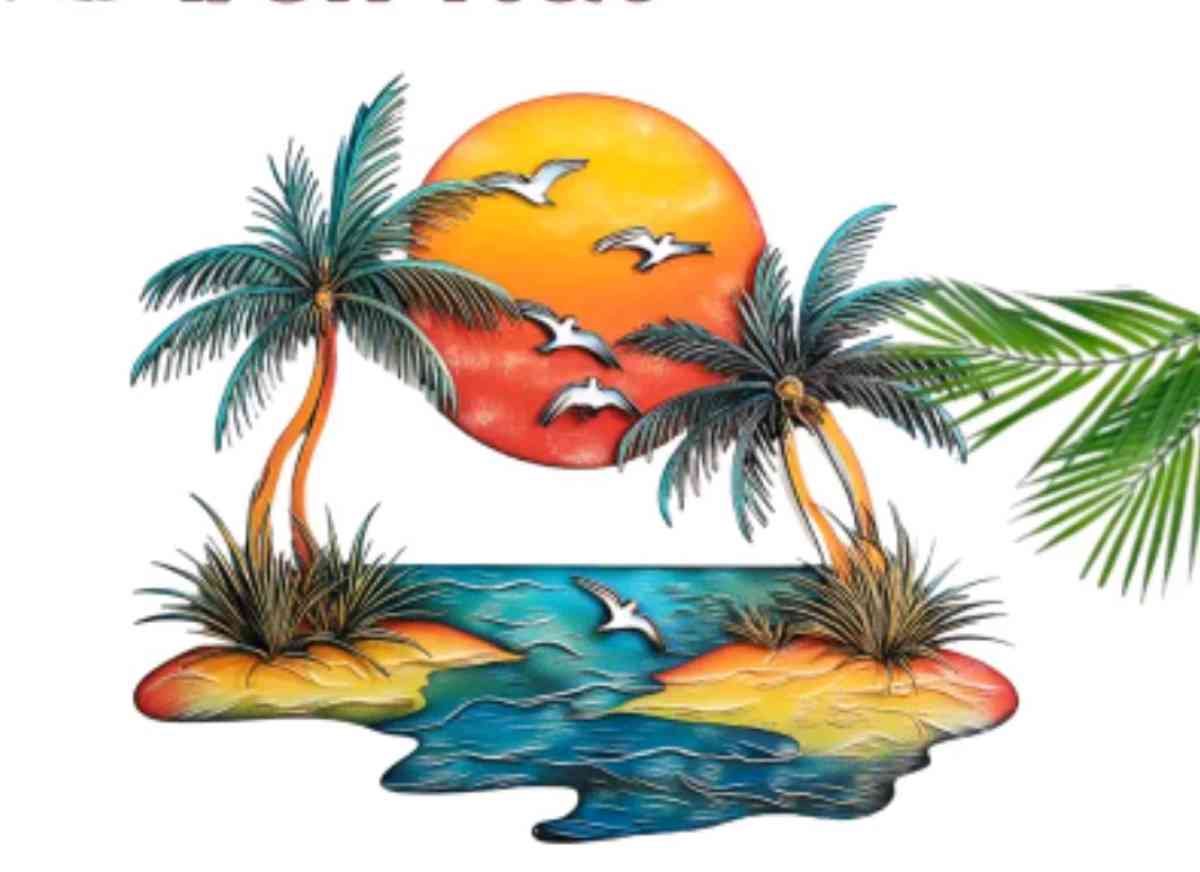 Colorful Tropical Scene Metal Wall Decor