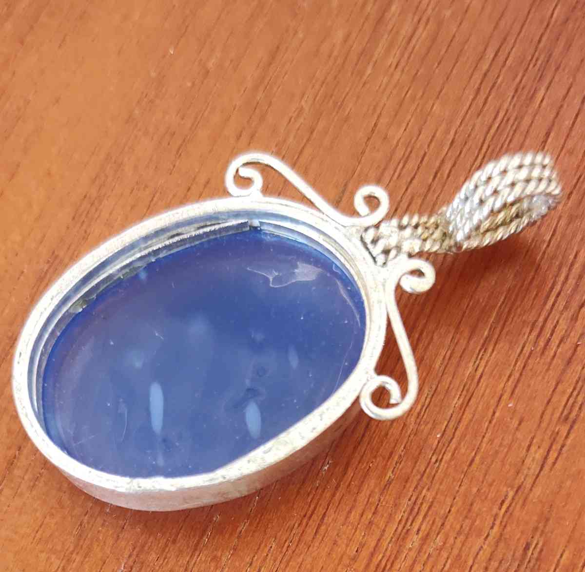 large blue opal cabochon set in sterling silver pendant - Apache Junction, Arizona - FleaMarketBay