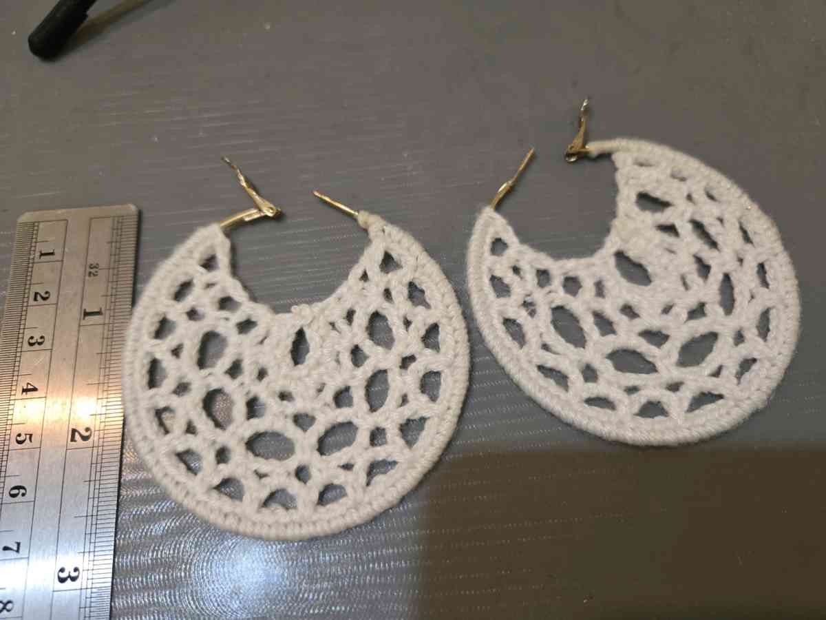 Large White crochet hoop earrings crochetjewellery - Achilles, Virginia