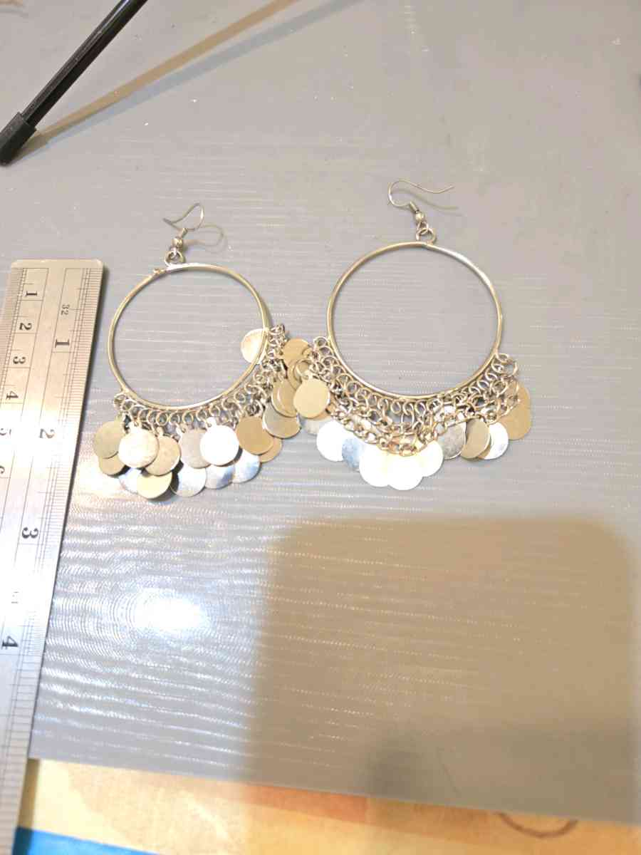 Oxidised Silver hoop earrings with silver coin accents festi - Sterling, Virginia - FleaMarketBay
