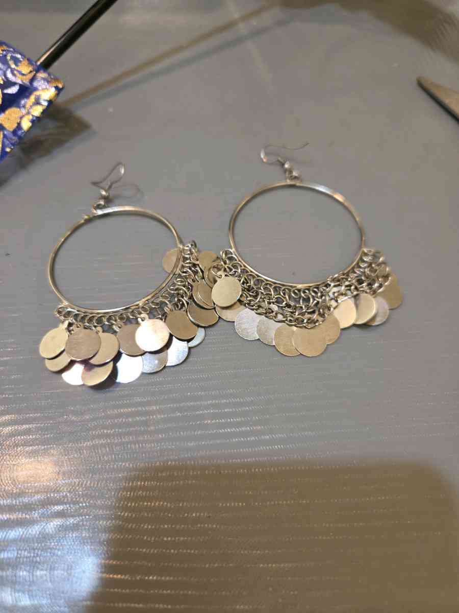Oxidised Silver hoop earrings with silver coin accents festi - Sterling, Virginia - FleaMarketBay