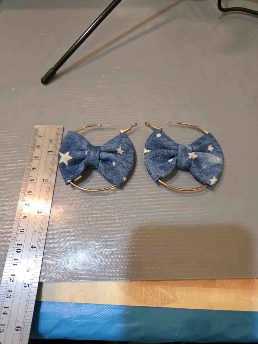 Blue and white bow denim style hoop earrings kawaii cutejewe - Achilles, Virginia - FleaMarketBay