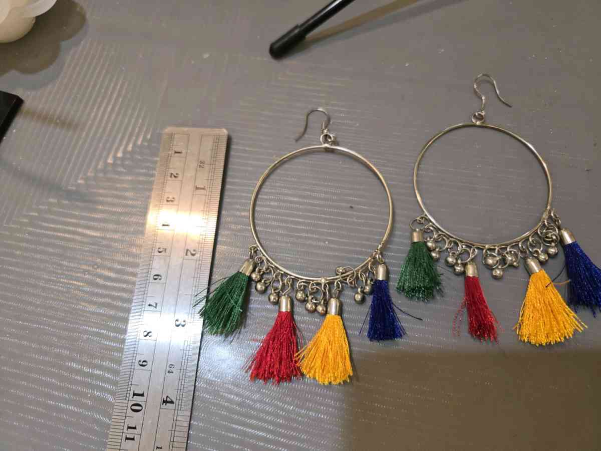 Colourful tassel earrings with silver hoops festivalvibes - Achilles, Virginia - FleaMarketBay