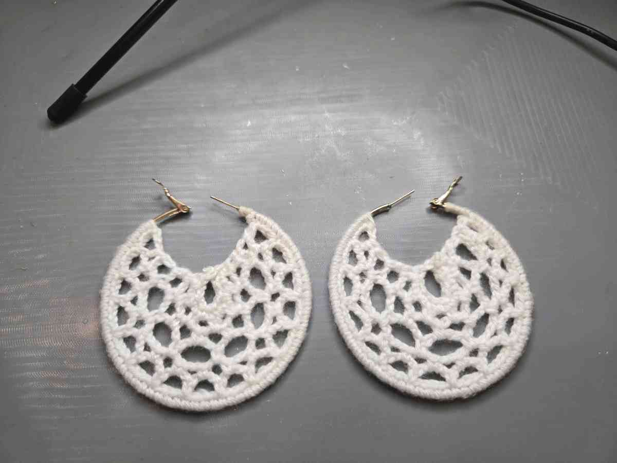 Large White crochet hoop earrings crochetjewellery - Achilles, Virginia - FleaMarketBay