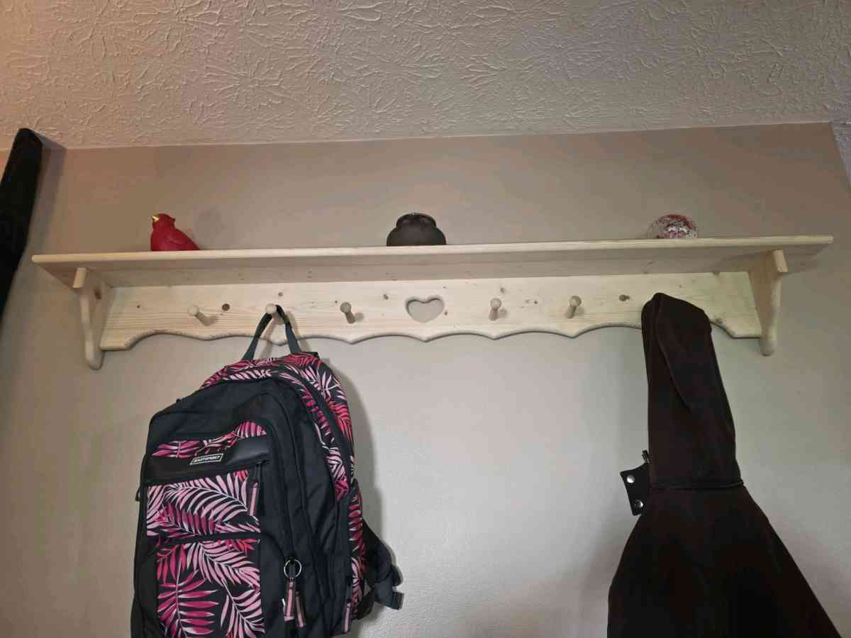 Rustic Wall Shelf with Peg Hooks