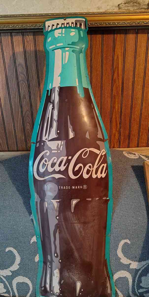 vintage Coca Cola bottle shaped die cut sign - Haleyville, Alabama