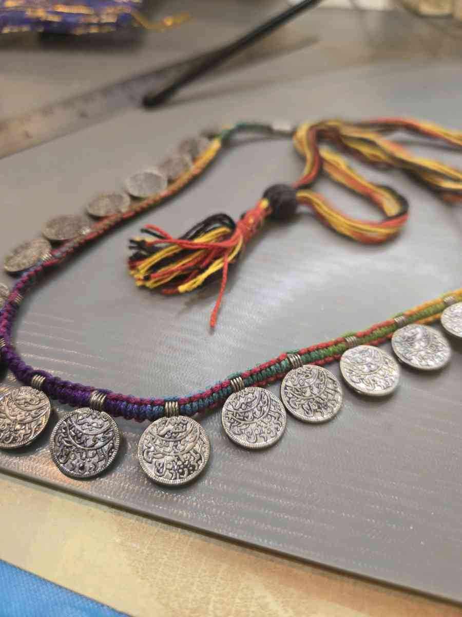 Multicoloured silver coin necklace with tassel festivalvibes - Sterling, Virginia