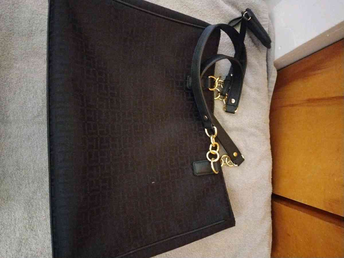 TOMMY HILFIGER Signature Black Canvas Faux Leather Shoulder - Abington, Pennsylvania - FleaMarketBay