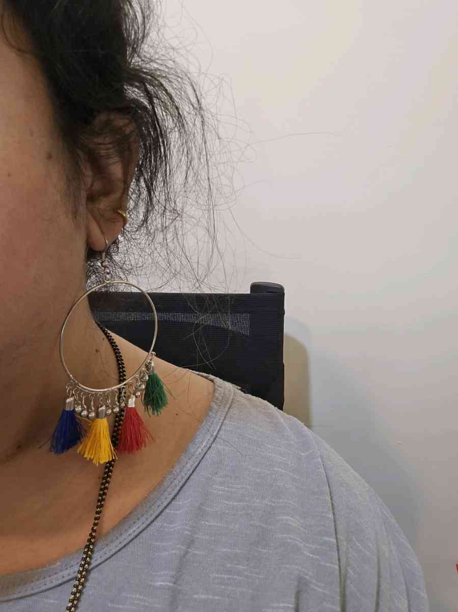 Colourful tassel earrings with silver hoops festivalvibes - Achilles, Virginia - FleaMarketBay