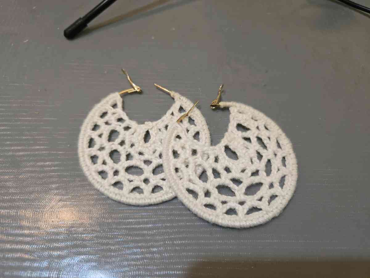 Large White crochet hoop earrings crochetjewellery - Achilles, Virginia - FleaMarketBay