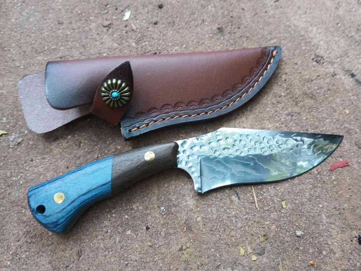 blue wood handle Damascus knife - Abilene, Texas