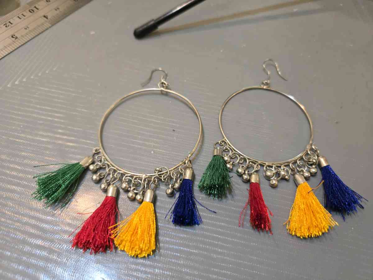 Colourful tassel earrings with silver hoops festivalvibes - Achilles, Virginia - FleaMarketBay