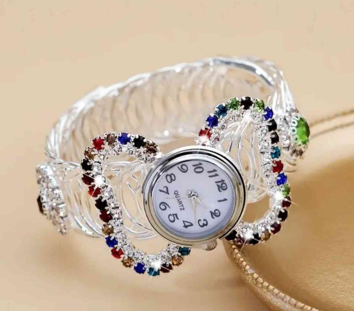 Boho Round Quartz Watches Colorful Rhinestone Stretch Bangle - Macon, Georgia - FleaMarketBay