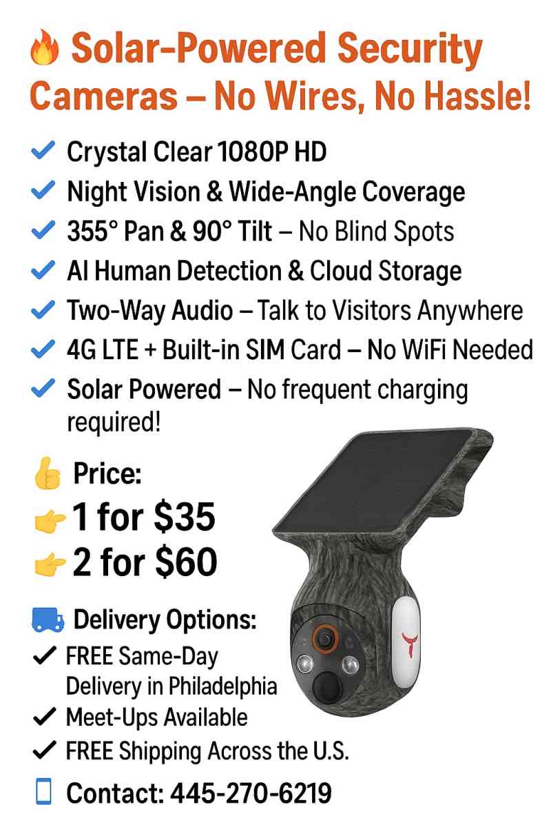 SOLAR POWERED 4G SECURITY CAMERA - Philadelphia, Pennsylvania - FleaMarketBay