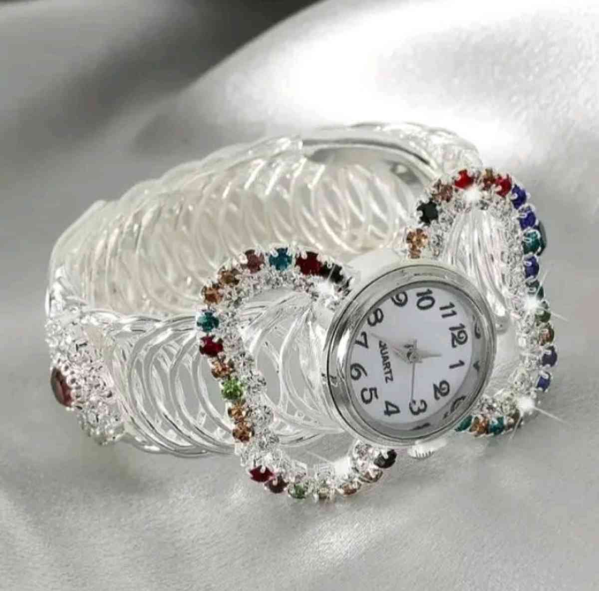 Boho Round Quartz Watches Colorful Rhinestone Stretch Bangle - Macon, Georgia