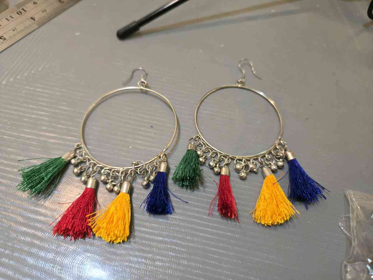Colourful tassel earrings with silver hoops festivalvibes - Achilles, Virginia - FleaMarketBay