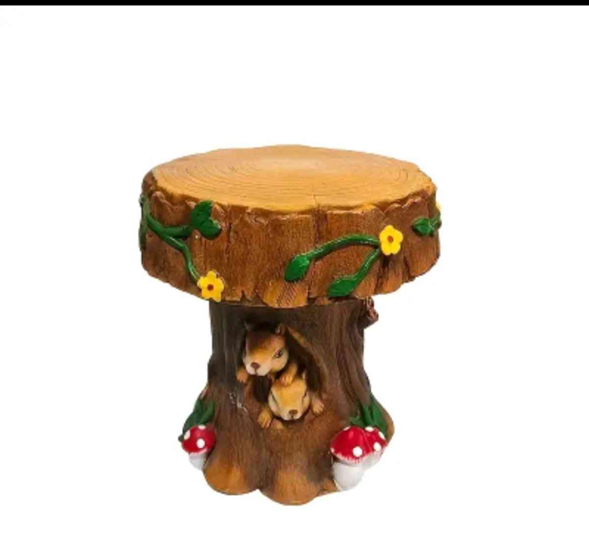 Squirrel Garden with Mushrooms Wood look Stool