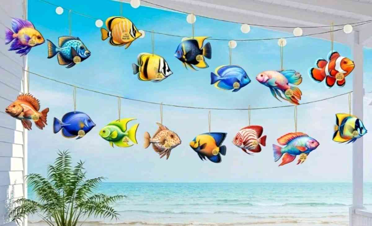Set of 16 Wood Fish Decor