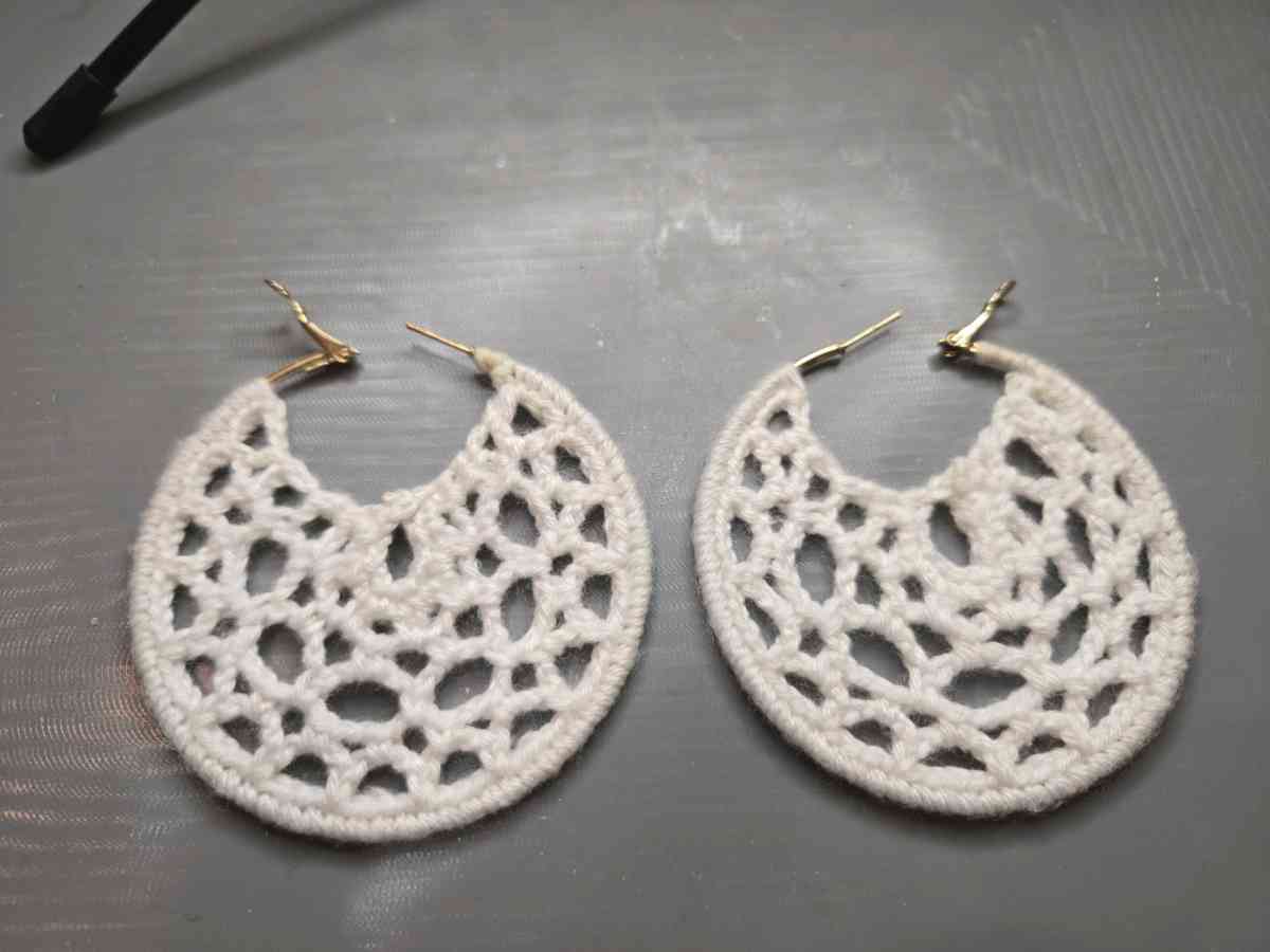 Large White crochet hoop earrings crochetjewellery - Achilles, Virginia - FleaMarketBay