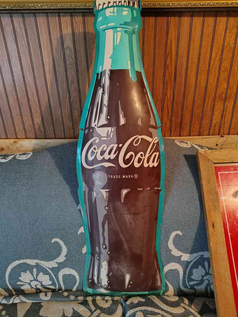 vintage Coca Cola bottle shaped die cut sign - Haleyville, Alabama - FleaMarketBay