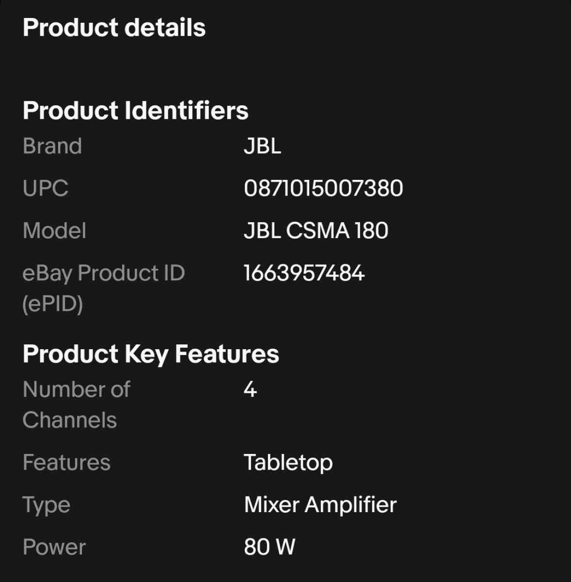 JBL CSMA 180 4 Channel 80W Mixer Amplifier  Black NEW In Box - North Las Vegas, Nevada - FleaMarketBay