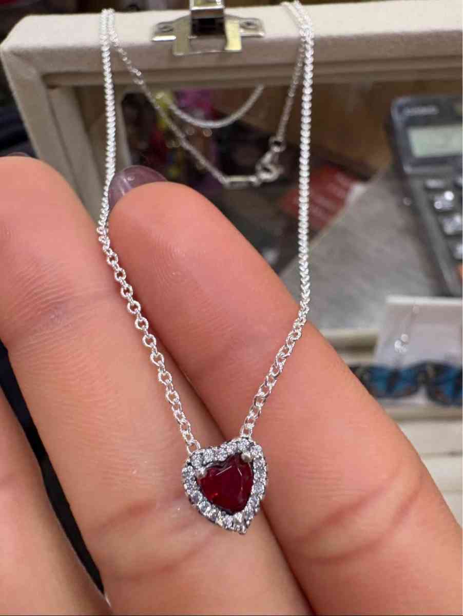 Pandora Red Heart Necklace Matching Ring Set