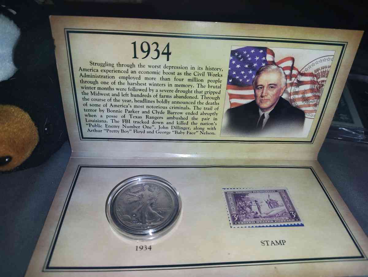 1934 walking liberty and stamp - Myrtle Beach, South Carolina