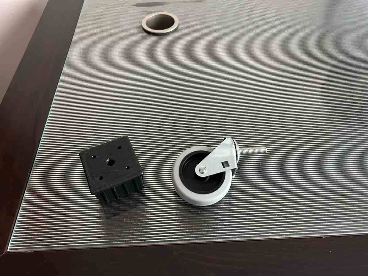 Glass Top Office Desk with Dark Wood Frame - Austin, Texas - FleaMarketBay