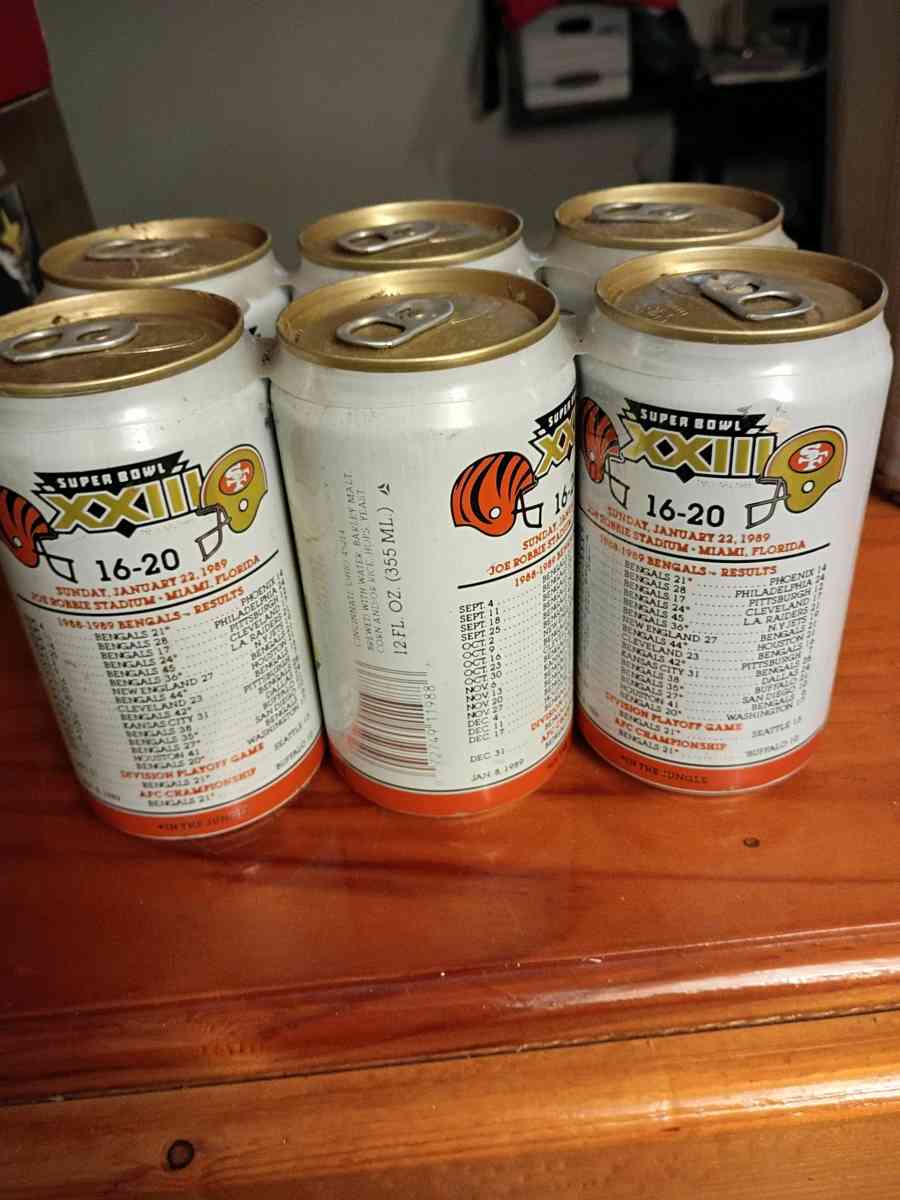 Hudy Superbowl 23 Six Pack Beer Cans Bengals VS 49ers - Bellevue, Kentucky - FleaMarketBay