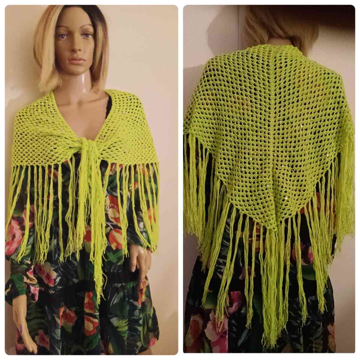 Handmade crochet Neon Green Shawl with tassels - Philadelphia, Pennsylvania