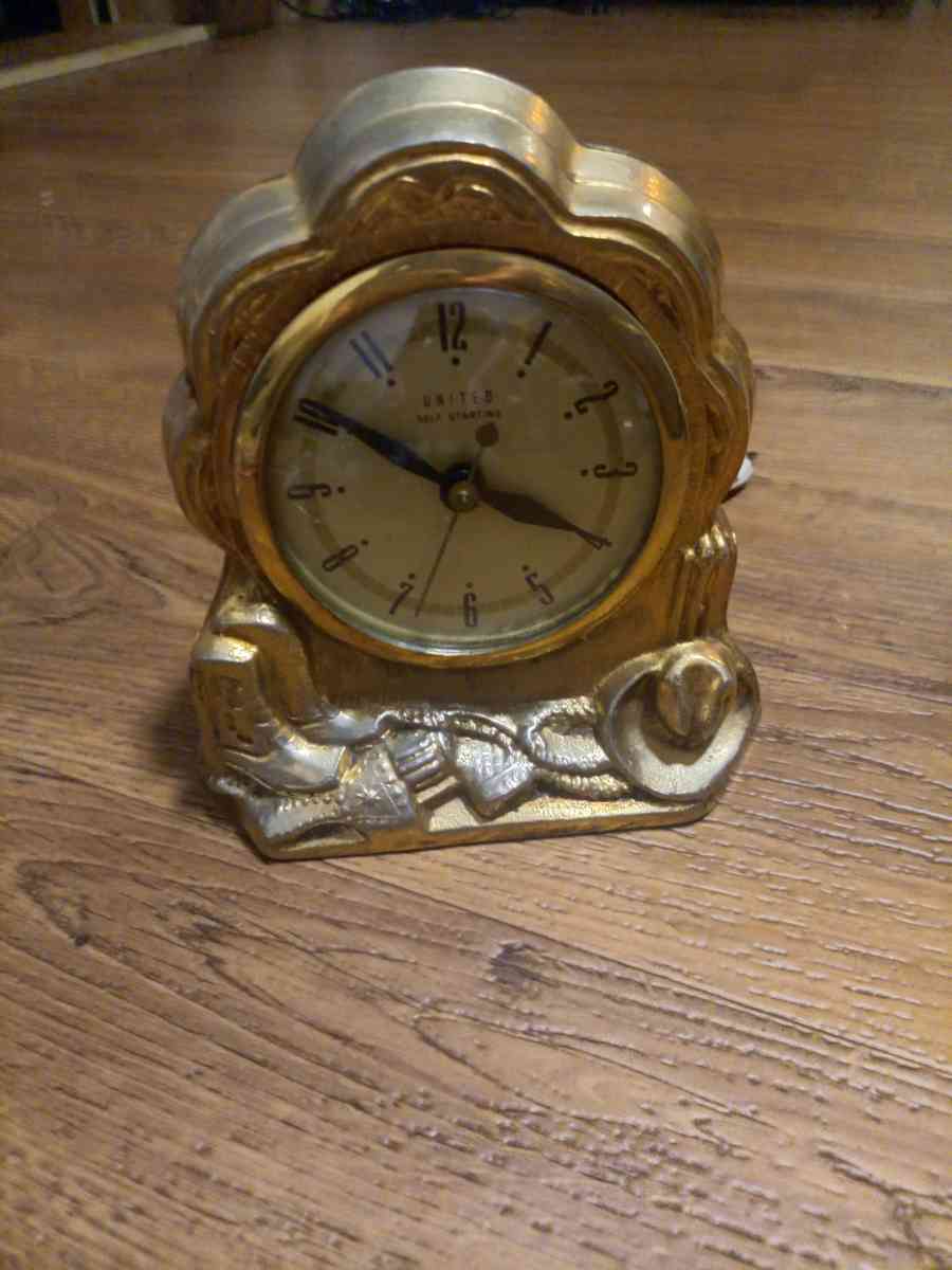 1950s United clock brass finish - Camden, Ohio - FleaMarketBay