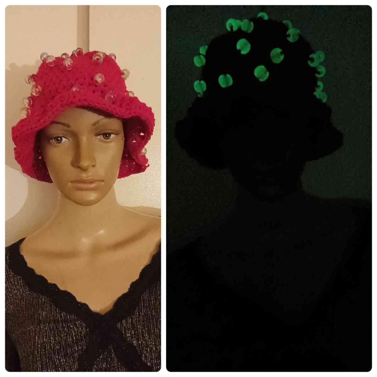 Handmade crochet red bucket hat that glow in the dark - Philadelphia, Pennsylvania