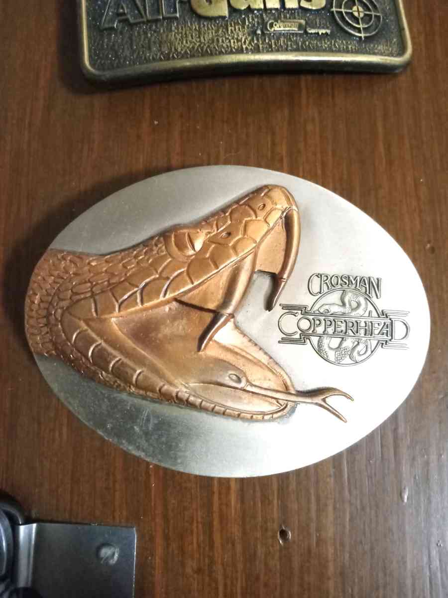 vintage 1970s Crossman Copperhead Coleman belt buckle - Tulsa, Oklahoma