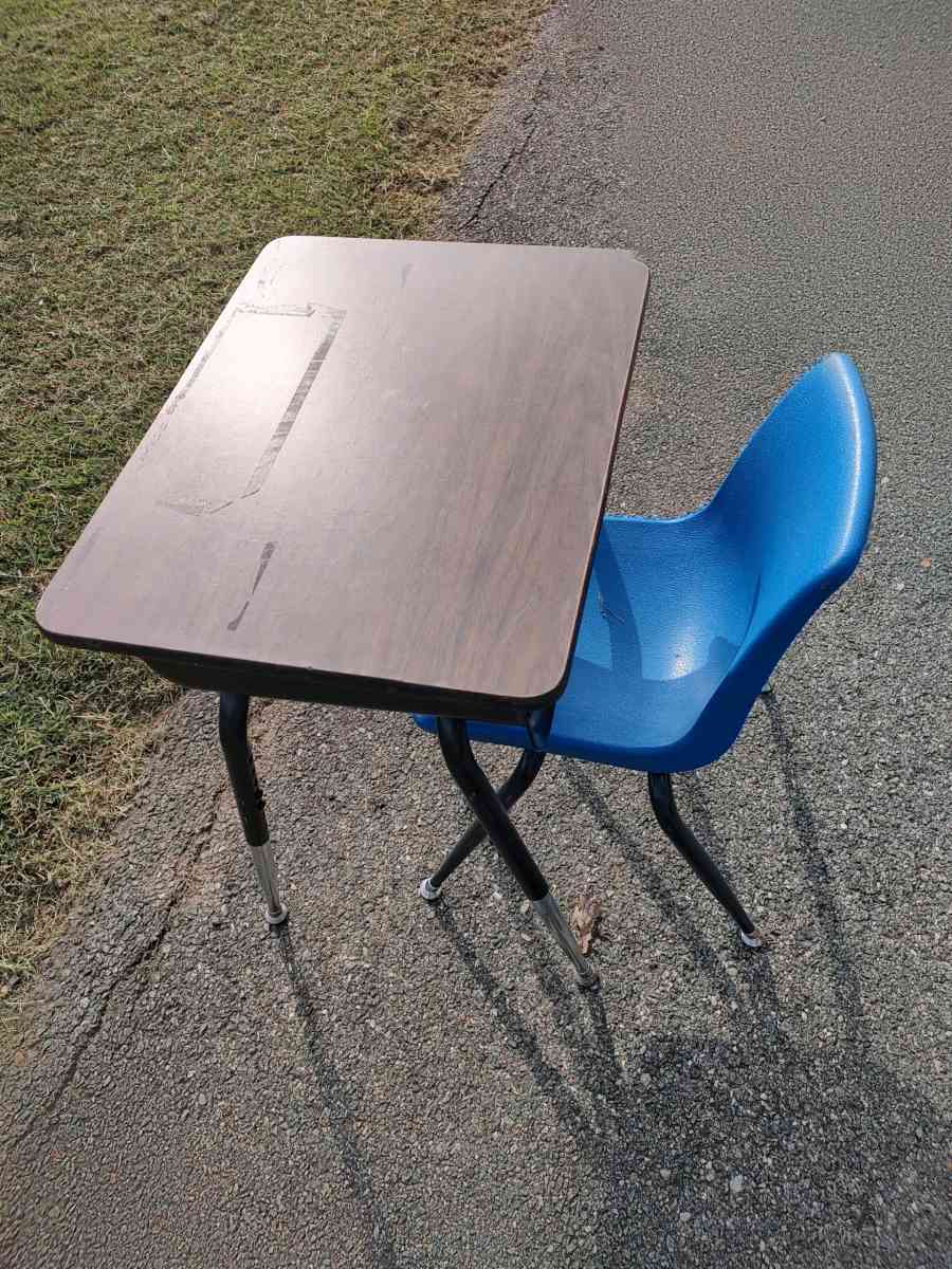 antique metal school desk with chair or a end table - Glade Hill, Virginia