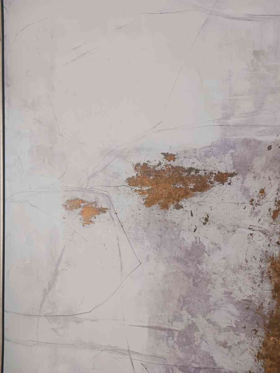 Modern Abstract Canvas Wall Art  Gold  Neutral Tones - Bronx, New York - FleaMarketBay