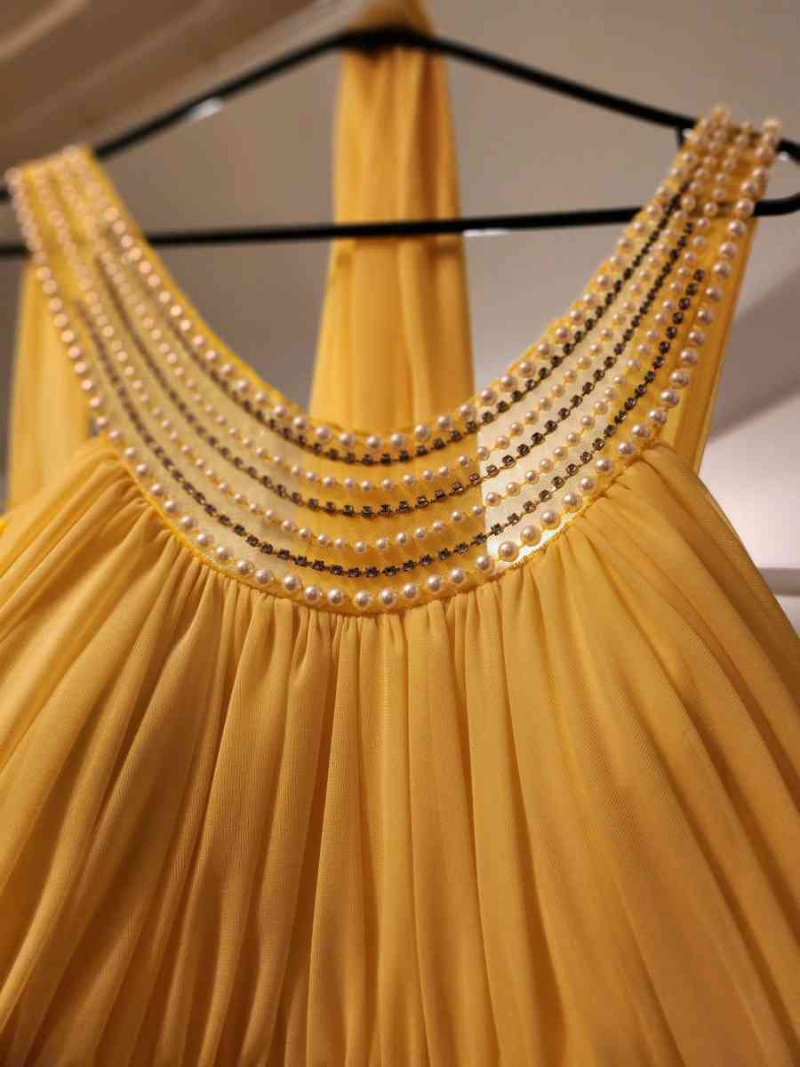 Fiesta Yellow Maxi Dress with Beaded Neckline - Olive Branch, Mississippi - FleaMarketBay