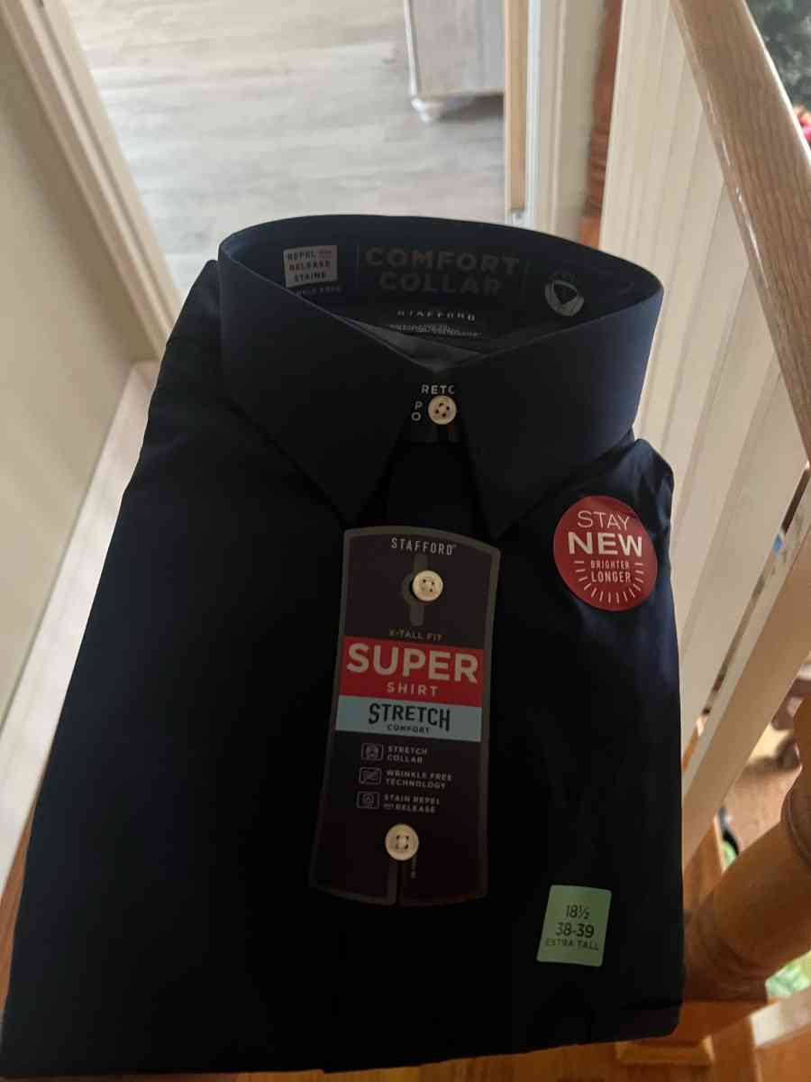 Stafford Mens Super Shirt  Navy Blue Stretch Dress Shirt 18 - Bellmore, New York - FleaMarketBay