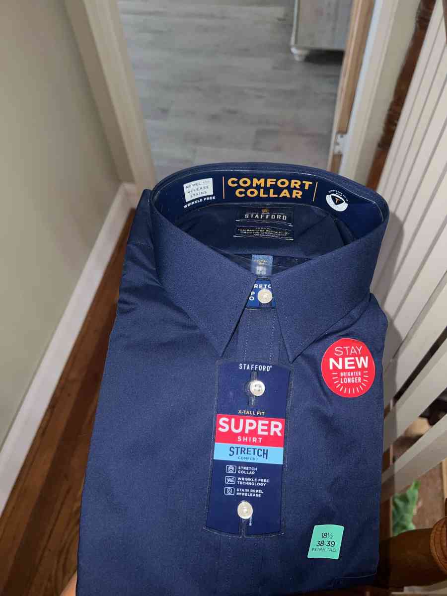 Stafford Mens Super Shirt  Navy Blue Stretch Dress Shirt 18 - Bellmore, New York