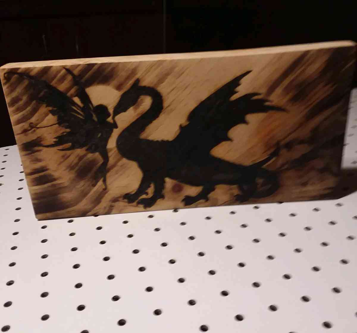 Dragon Fairy Moon pyrography - Bucksport, Maine