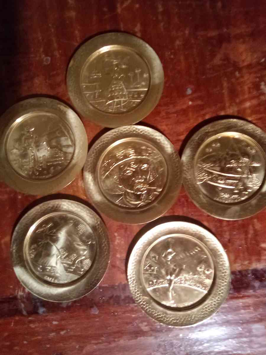 Brazilian copper coasters set of 6  pair of vintage silver c - Mission, Texas - FleaMarketBay